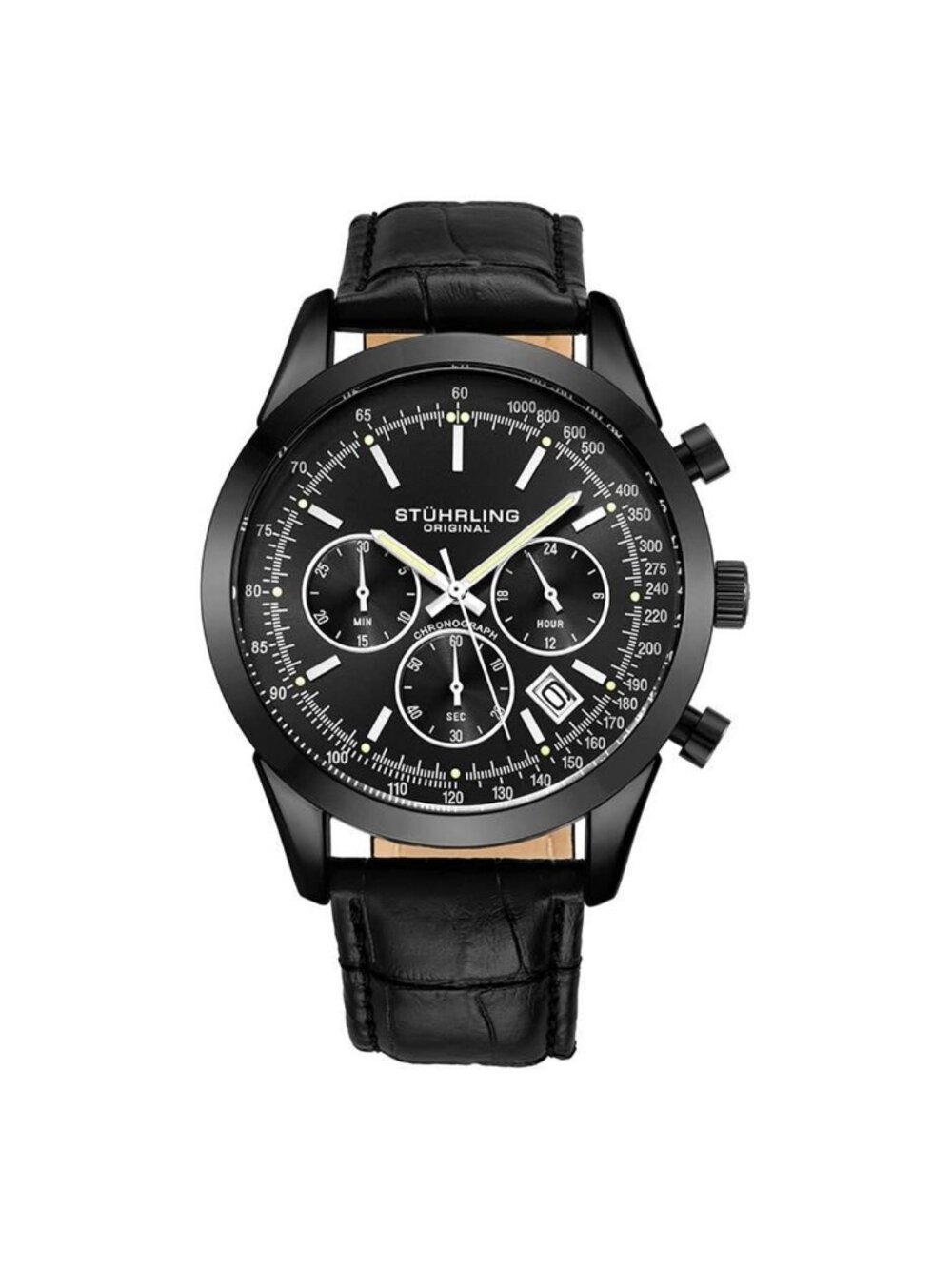 NWT Stuhrling Original Monaco Quartz Black Dial Men's Watch